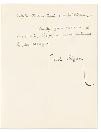 SIGNAC, PAUL. Group of 4 Autograph Letters Signed, in full or P. Signac, to My dear friend or Sir or Dear Madam or Dear Sir,